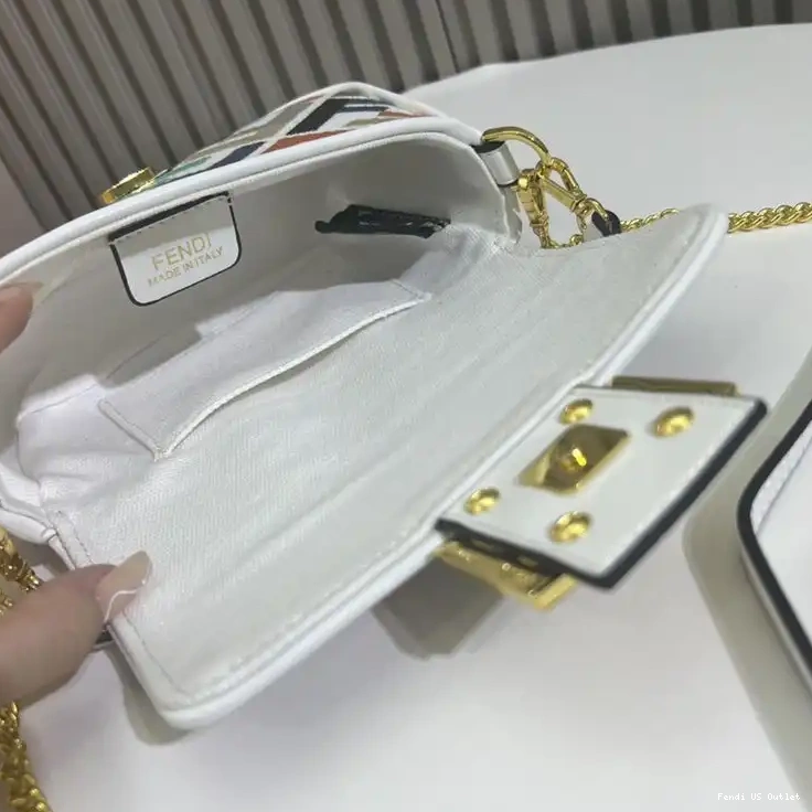 Affordable Mini Fendi Motif Canvas White Multi Bag Baguette FF In 0420 HOT SALE